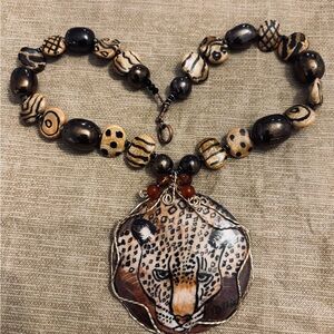 Hand Painted Leopard Pendant Necklace